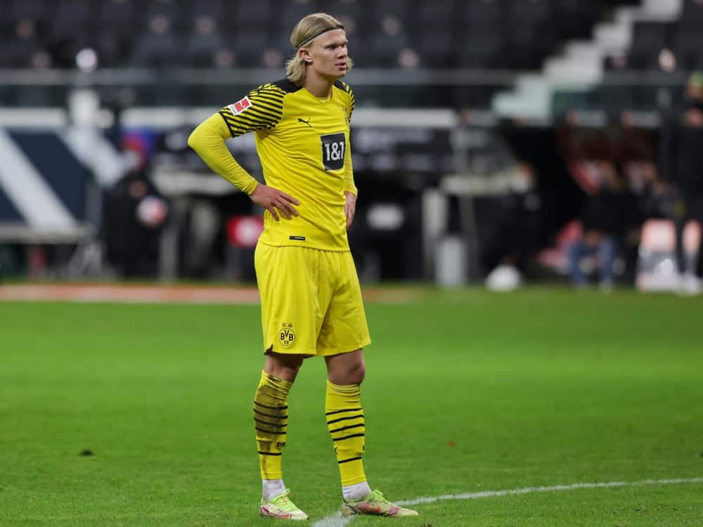 Erling Haaland wird dem BVB gegen Leverkusen wohl fehlen. ©FIRO/SID 