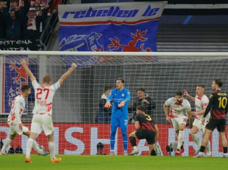 Bild: Leipzig erkämpft sich ein Remis gegen Manchester City (© AFP/SID/ODD ANDERSEN)
