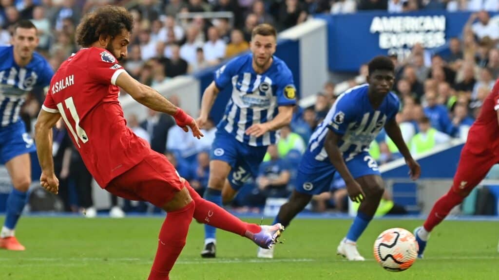 Foto: Salah beim Elfmeter zur Liverpooler Führung © AFP/SID/GLYN KIRK