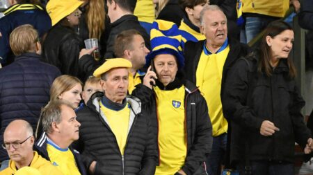 Foto: Schwedische Fans in Brüssel nach dem Spielabbruch © IMAGO/SID/IMAGO