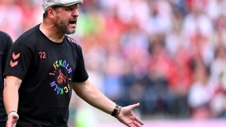 Foto: Baumgart will gegen Leverkusen überraschen © AFP/SID/INA FASSBENDER