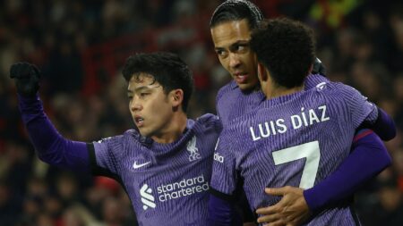 Bild: Van Dijk lässt den FC Liverpool jubeln (© AFP/SID/DARREN STAPLES)